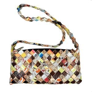 Upcycled Candy Wrapper Woven Crossbody Shoulder Bag Multicolor Eco Friendly Fall